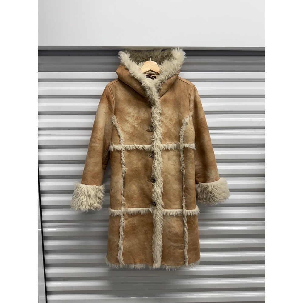 Nuage Collection Faux Shearling Hooded Coat penny lane Fur Trim Small‎